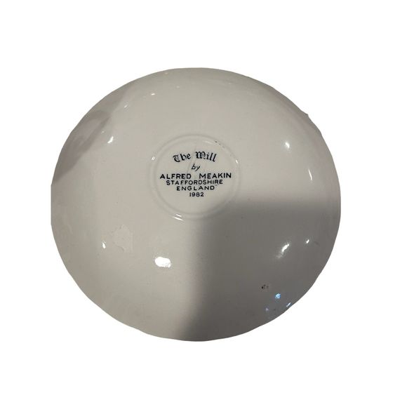 Vintage Alfred Meakin Staffordshire "The Mill" Blue White Cups Saucers Set of 6 - Picture 4 of 5